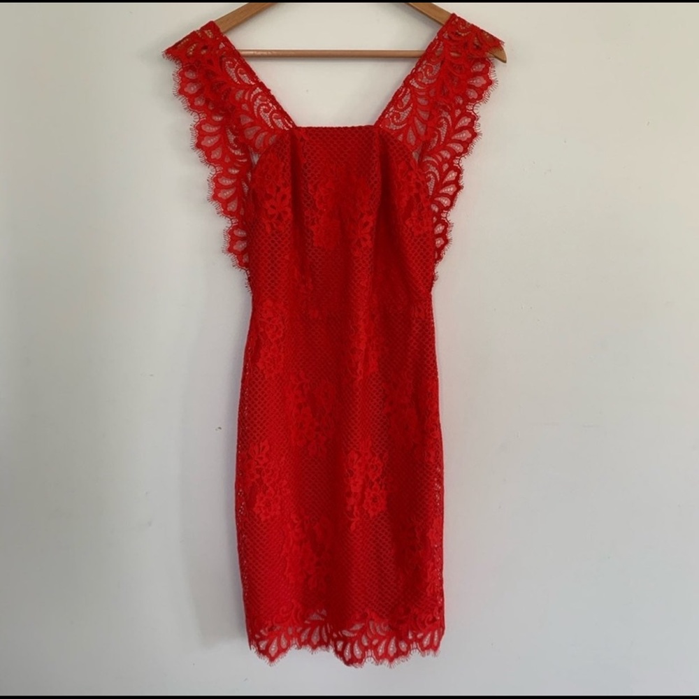 For Love & Lemons Tiki Lace Mini Dress Red Size XS